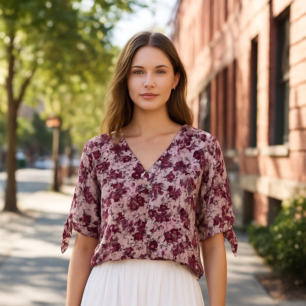 Charter Club Women's Floral-Print Linen Top pink NEW